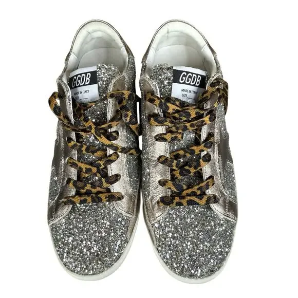 Golden Goose Superstar Glitter Star Sneakers Leopard Laces Italy US 10 - Picture 6 of 15